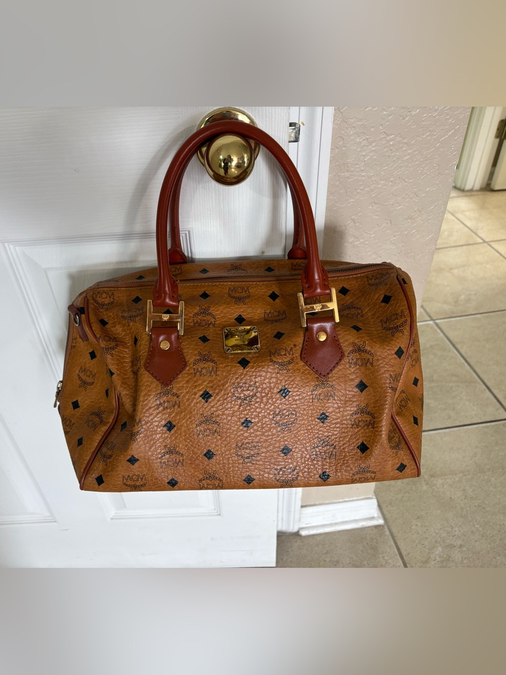 Vintage MCM München Visetos Cognac Boston Satchel Bag Made in Germany